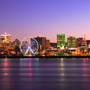 Montreal skyline at dusk and Saint Lawrence River in Quebec, Canada
