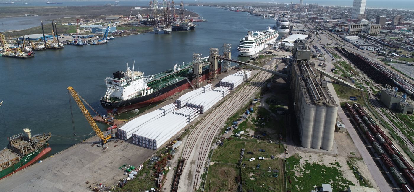 Image: Aerial
view of the Port of Galveston in Galveston, Texas. (photo via MSC Cruises) (Photo Credit: (photo via MSC Cruises))