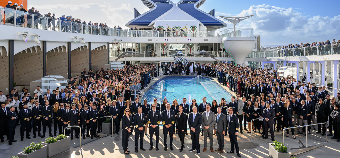 Image: Royal Caribbean and Celebrity Executives celebrate with Celebrity Ascent's crew in France during its delivery ceremony. (Photo Credit: Celebrity Cruises)