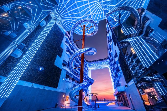 Jaw Drop @ The Spiral, the stainless steel dry slide at The Harbour on MSC World America Jaw Drop @ The Spiral, the stainless steel dry slide at The Harbour on MSC World America