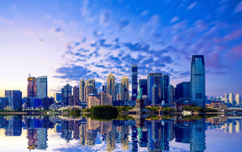 View of Jersey City, New Jersey from New York Harbor