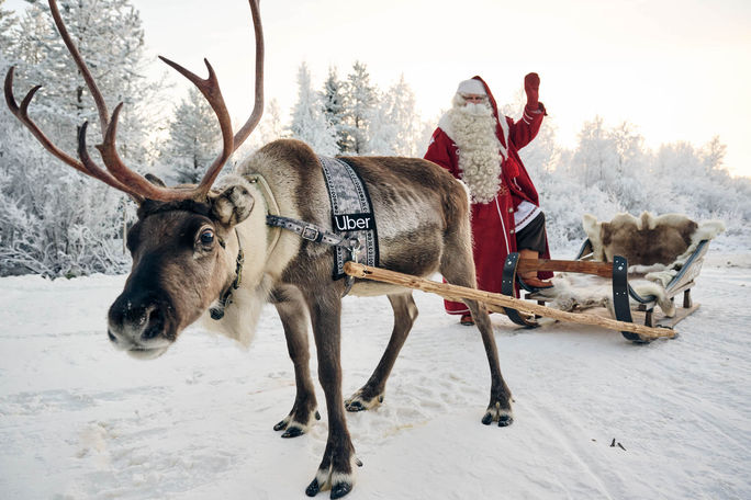 Uber Sleigh, Santa, reindeer, sleigh, Lapland, Finland, Rovaniemi, Apukka Resort