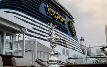 The America's Cup trophy onboard Explora I in Barcelona