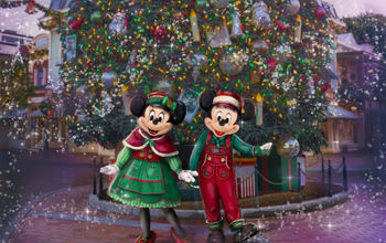 Mickey Mouse and Minnie Mouse in Holiday Attire at Disneyland Resort