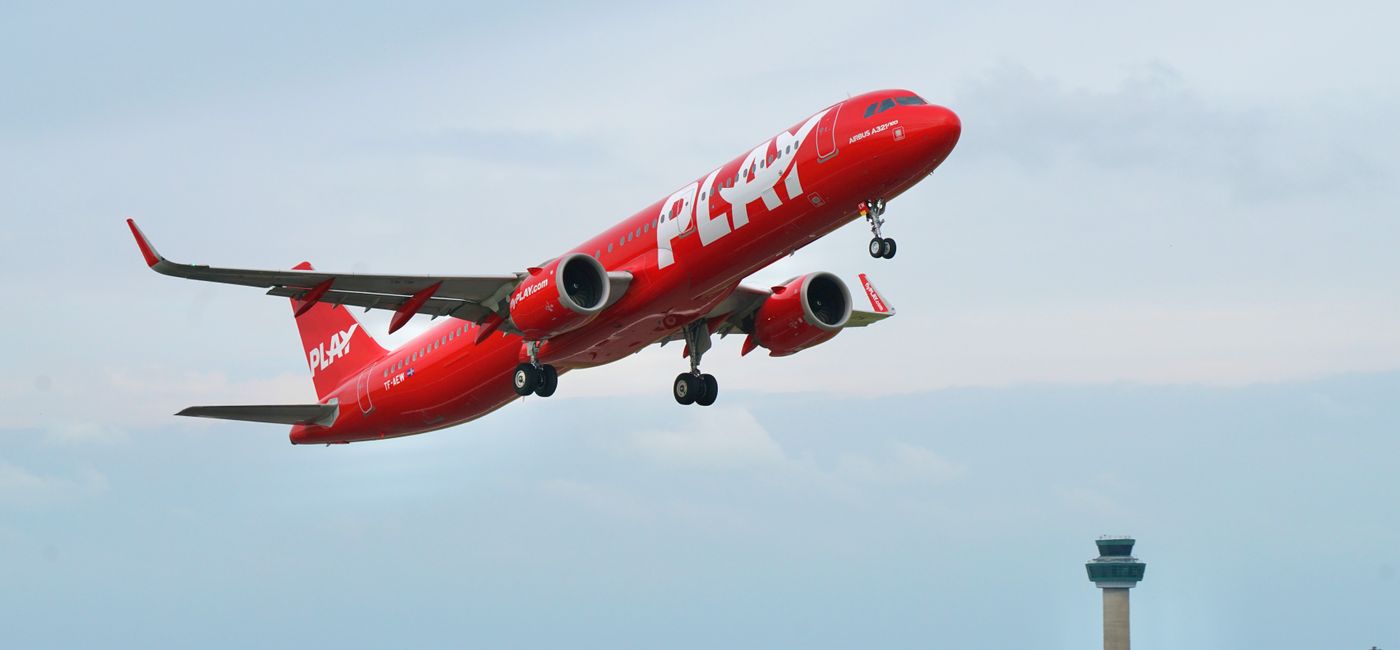 Image: A PLAY airplane taking off. (photo via PLAY) (Photo Credit: (photo via PLAY))