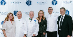 Left to Right: Claudine Pépin, Chef Eric Barale, Chef Jacques Pépin, Giada De Laurentiis, Chef Alexis Quaretti, Frank A. Del Rio