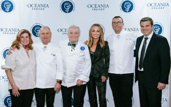 Left to Right: Claudine Pépin, Chef Eric Barale, Chef Jacques Pépin, Giada De Laurentiis, Chef Alexis Quaretti, Frank A. Del Rio