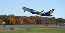 Avelo Airlines flight taking off from Tweed-New Haven Airport