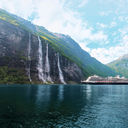 A Holland America Line ship in Geirangerfjord