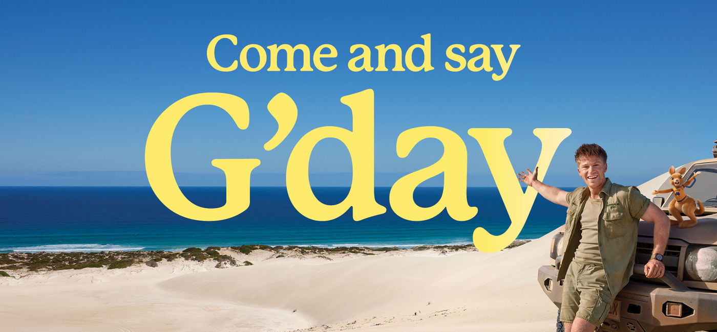 Image: Robert Irwin and Ruby the Roo invite US travelers to 'Come and say G'day' in Tourism Australia's latest campaign. (Photo Credit: Tourism Australia)