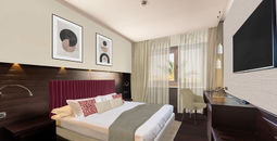 Rendering of a guestroom at the Series by Marriott Hotel in Pomezia, Italy