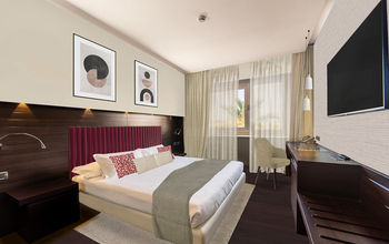 Rendering of a guestroom at the Series by Marriott Hotel in Pomezia, Italy