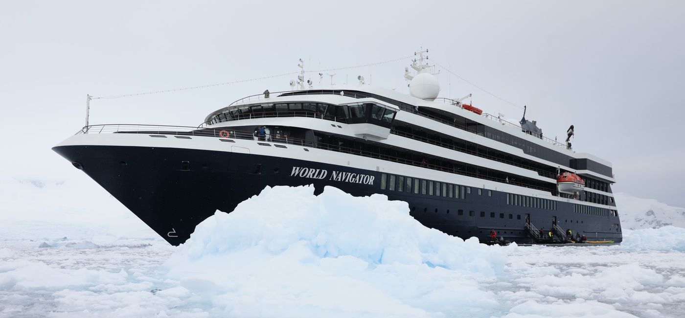 Image: World Navigator in Antarctica. (photo via Atlas Ocean Voyages Media)