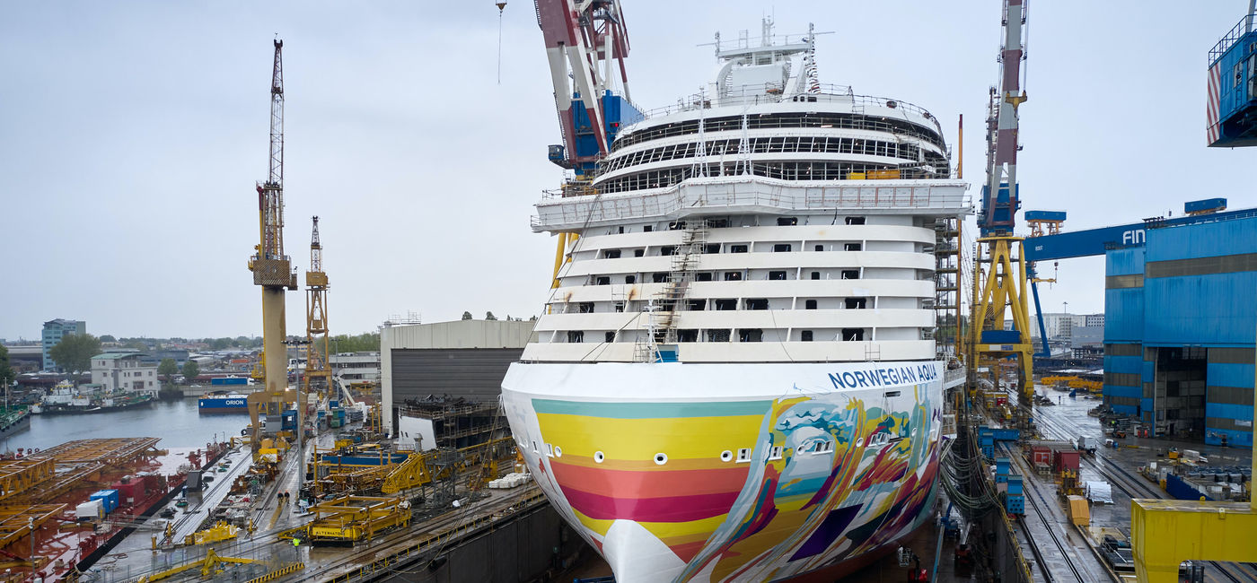 Image: Norwegian Aqua hits the water for the first time at the Fincantieri shipyard in Italy. (Photo Credit: Norwegian Cruise Line)