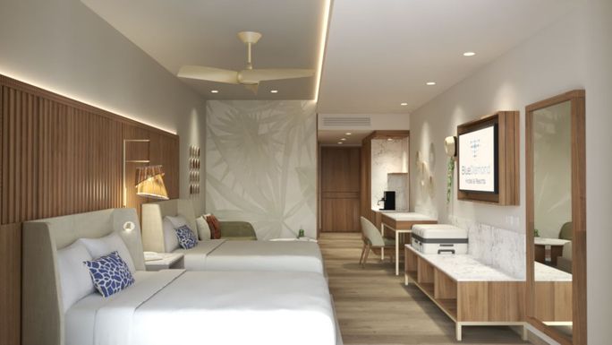 A rendering of a Luxury Junior Suite at the Royalton CHIC Barbados. Blue Diamond Resorts, barbados resorts, resorts opening in 2026, 2026 resorts, royalton chic, autograph collection, marriott bonvoy