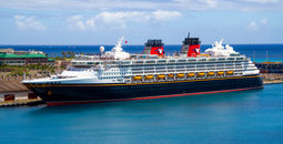 Disney Cruise Line's Disney Wonder docked in Honolulu, Hawaii.