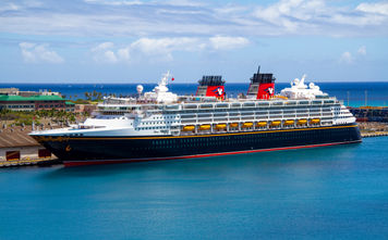 Disney Cruise Line's Disney Wonder docked in Honolulu, Hawaii.