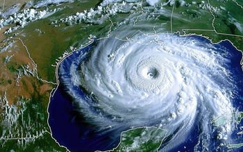 Depiction of a powerful hurricane in the Gulf of Mexico.