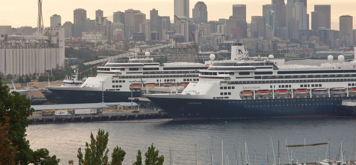 Image: Zaandam and Amsterdam in Seattle. (photo via Holland America Line)