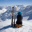 Traveler skiing the Julian Alps in Slovenia