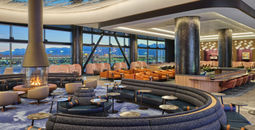 Fireplace and couches in the new Delta Sky Club at Salt Lake City
