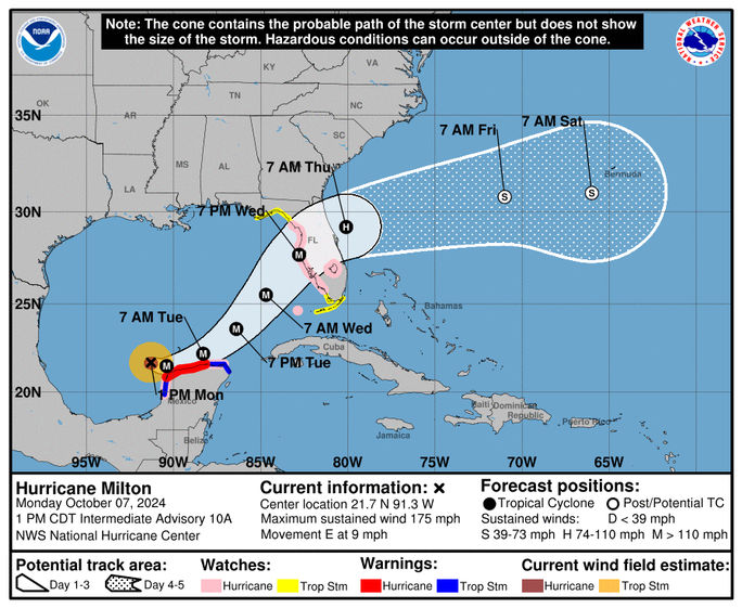5-day forecast cone for Hurricane Milton. 5-day forecast cone for Hurricane Milton.