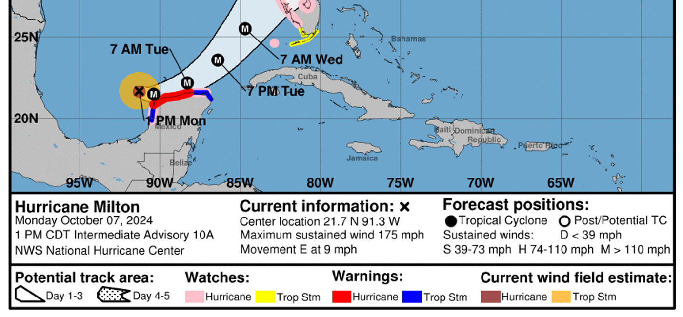 Image: 5-day forecast cone for Hurricane Milton. (Photo Credit: National Hurricane Center)