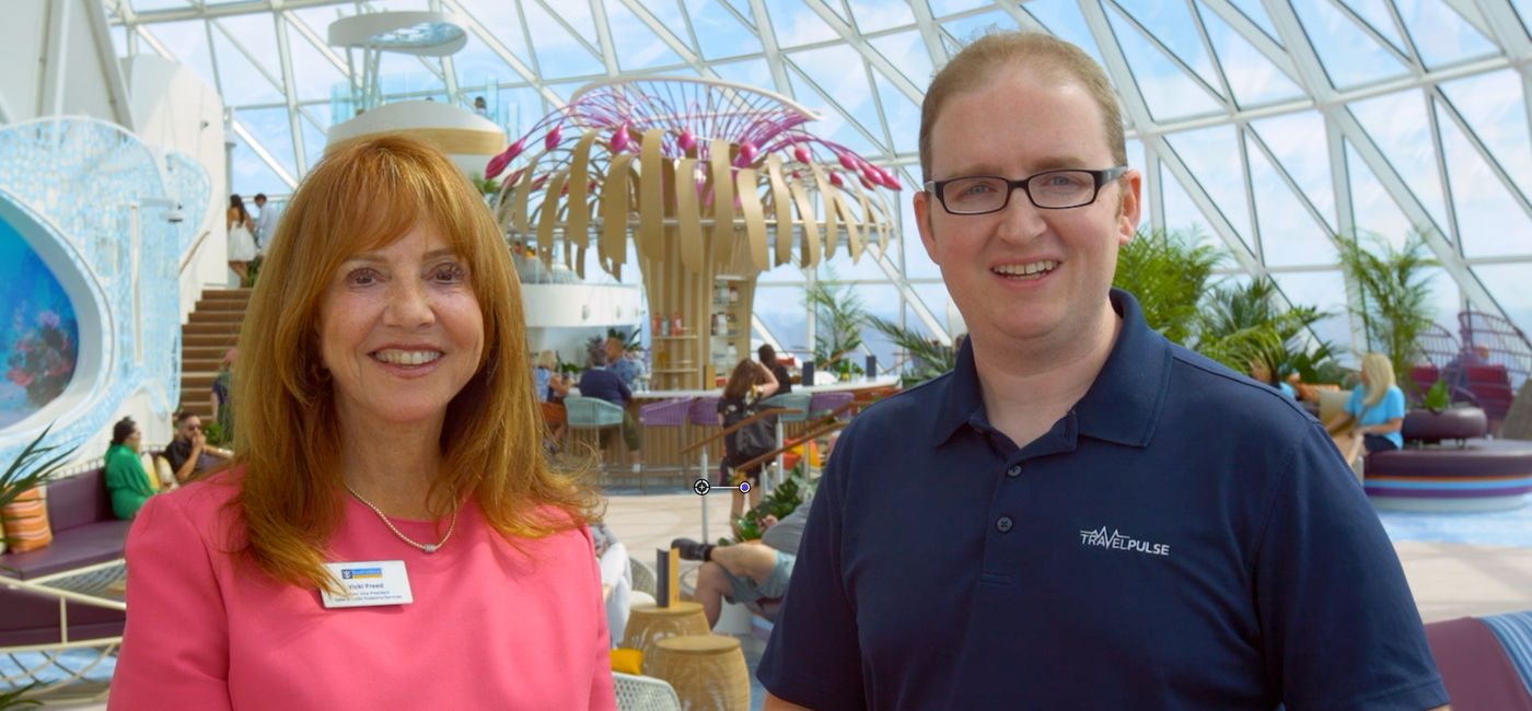 Photo: TravelPulse Executive Editor Eric Bowman interviews Vicki Freed of Royal Caribbean  (Photo Credit: Eric Bowman)