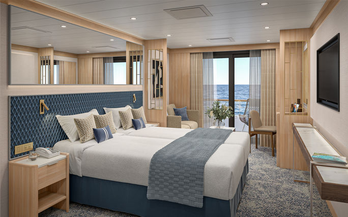 A rendering of a Veranda Suite onboard Windstar Cruises' Star Seeker