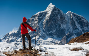 Trekker on the way to base camp on Everest