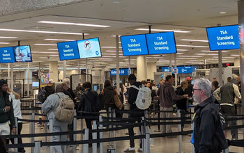 TSA security line, travel, travelers, crowd