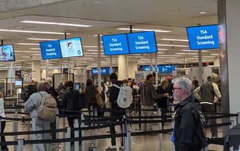 TSA security line, travel, travelers, crowd