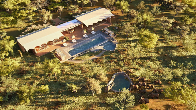 Aerial view rendering of the Mapito Safari Camp, Serengeti, Autograph Collection. Marriott international, mapito safari camp, autograph collection, serengeti