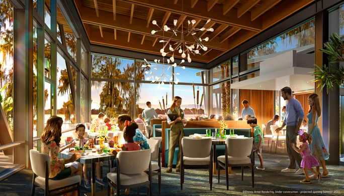 Rendering of Moonglade, a restaurant inside Disney's Lakeshore Lodge. Disney Parks, Disney's lakeshore lodge, new disney resort 2027, disney hotels
