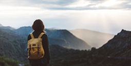 A traveler hiking