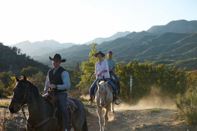 Horseback riding on the River Valley Trail at Ojai Valley Inn, Ojai, California.
