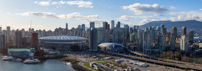 Skyline of Downtown Vancouver, Canada with BC Place