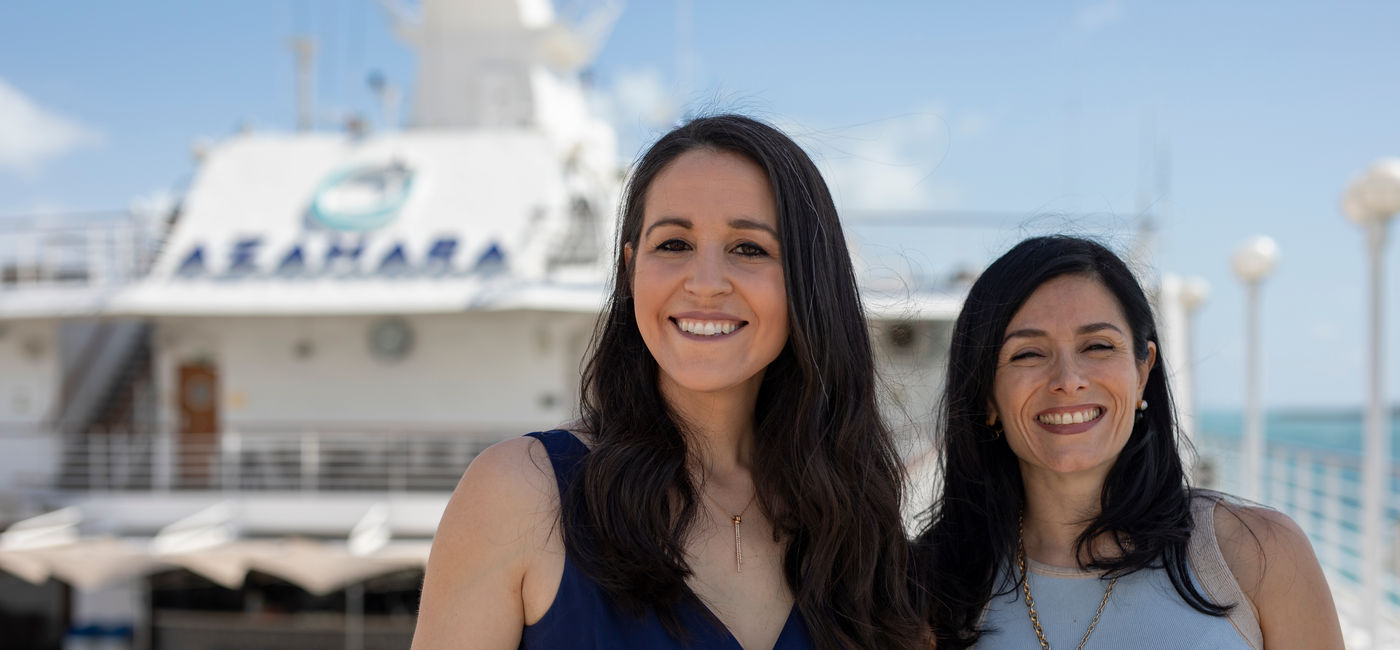 Image: Beth Santos, founder and CEO of Wanderful, left, and Carol Cabezas, president of Azamara. Santos is the Godmother of the line's new ship. (Photo courtesy of Azamara)