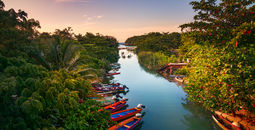 Fishermen boats docked on the White River in St Ann, Jamaica.
