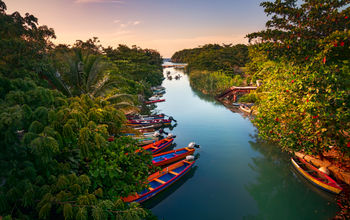 Fishermen boats docked on the White River in St Ann, Jamaica.