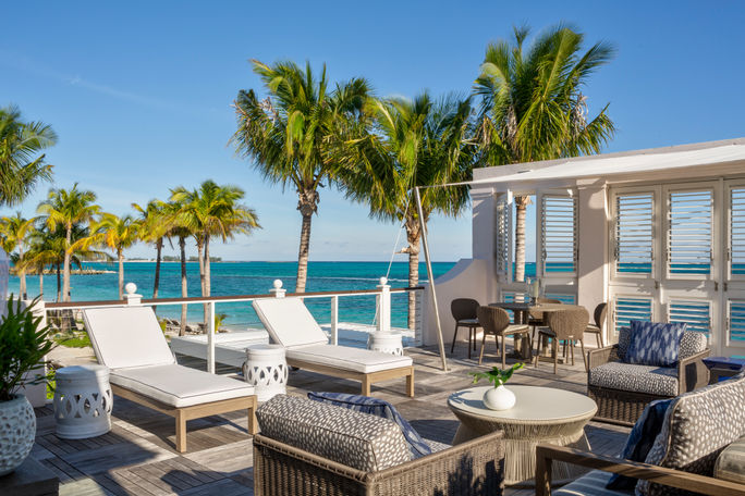 The Six Bedroom Villa's Master Bedroom Terrace at Rosewood Baha Mar, Nassau, Bahamas.