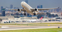 Saudi Arabian Airlines airplane takes off from Beirut International Airport.