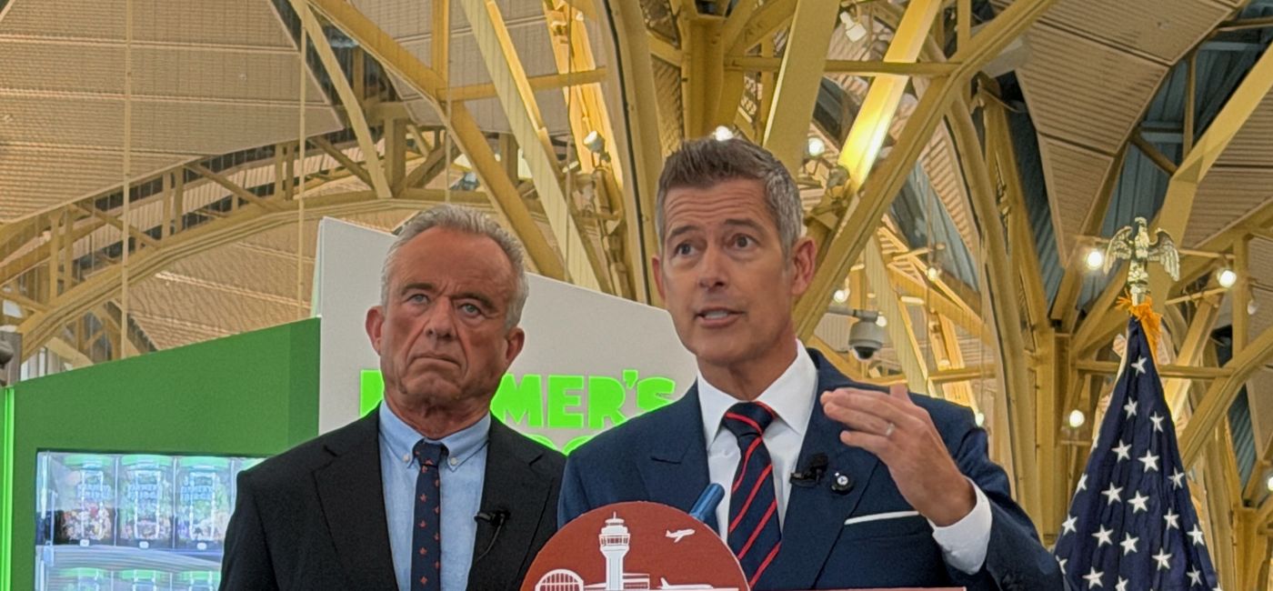 Image: Transportation Secretary Sean Duffy stands with HHS Secretary Kennedy to promote Farmer's Fridge and other healthy airport food options. (Photo Credit: US Department of Transportation)