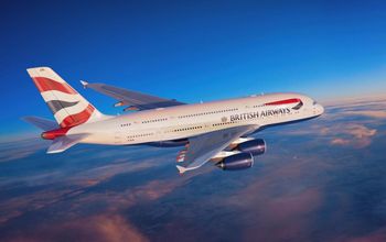 British Airways Airbus A380 in flight.