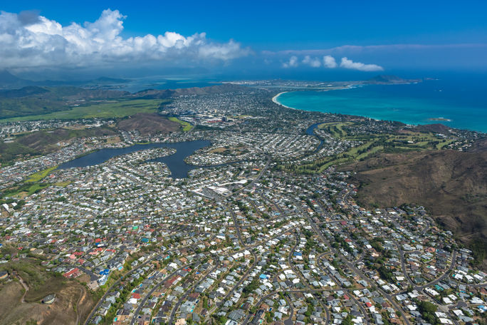 Aerial view over Pearl City, Hawaii