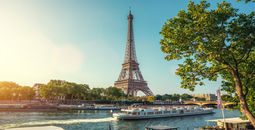 The Eiffel Tower viewed over the Seine River in Paris, France