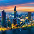 Panoramic of Ho chi minh city at twilight in Vietnam.