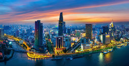 Panoramic of Ho chi minh city at twilight in Vietnam.