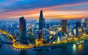 Panoramic of Ho chi minh city at twilight in Vietnam.