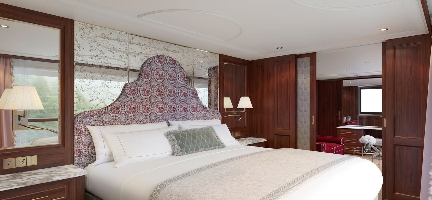 Image: A rendering of a Grand Suite bedroom onboard S.S. Clara (Photo Credit: Uniworld Boutique River Cruises)